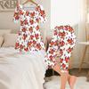 Women Plus Size Printed Round Neck Short Sleeve Flared Top Capri Pants Two Piece Loungewear Set