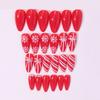 24PCS Red Press on Nails with Snowflake Ribbon Design Holiday Artificial False Nails for Women Christmas Party
