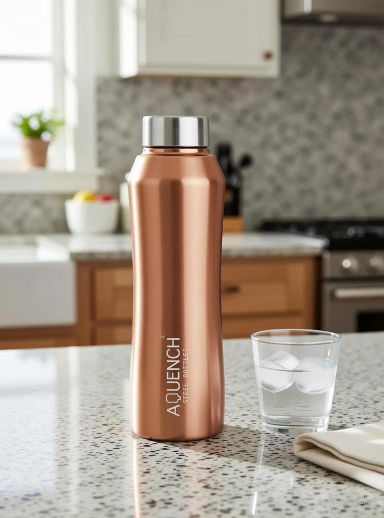 1L Stainless Steel Metallic Copper Coloured Water Bottles 1000 ml Steel Bottle