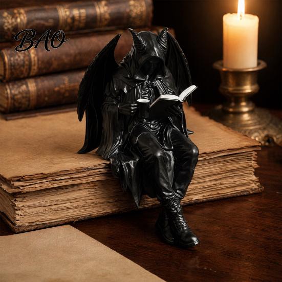 Skelett Dekoration Halloween Buchleser Figur, Gruselige Teufel Harz Skulptur, Gotische Figur Schwarzes Gewand Sensenmann Statue für Zuhause Büro