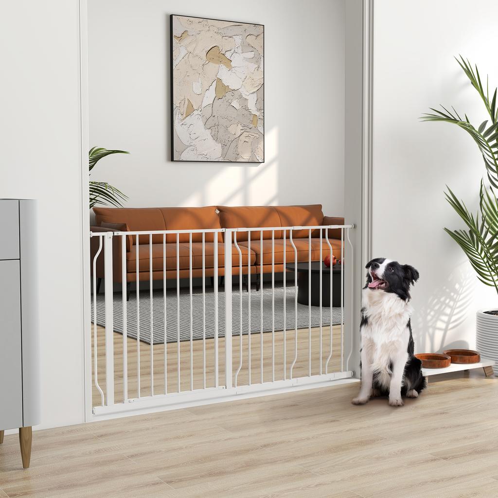 Steel and ABS Dog Safety Gate, Extendable 75-145cm for Stairs and Doors, White