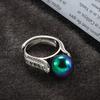 Women S Stamp Open Ring for Wedding Anillos Sterling Silver  Deep Green Pearl Ring Women Gifts