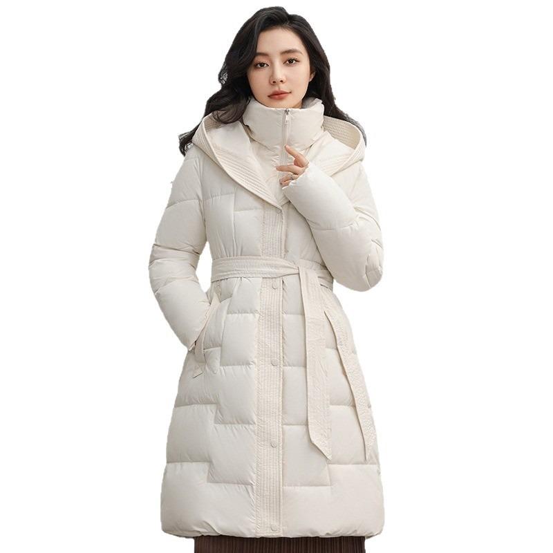 Over-knee Cotton Clothes Women's Medium and Long Winter New Fashion Waist Strap-up Thin Warm Jacket Temperament Solid Color Cold-proof Clothes
