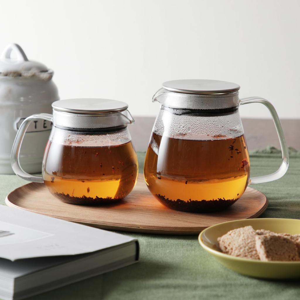 KINTO UNITEA One-Touch Teapot with Cork Mat (Bonus) - Heat-Resistant Glass, Dishwasher Safe, KINTO Teapot with Strainer, Cork Mat, and Coaster (460ml)
