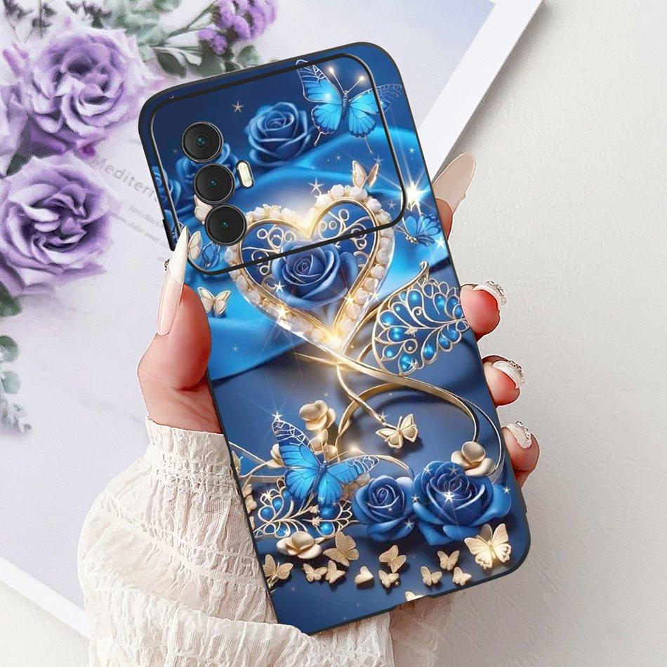 For Tecno Spark 8 Pro 8T 8P Elegant Floral Cat Phone Case For Tecno Spark8 8T 8P 8Pro Black Silicone Soft TPU Cases Bumpers