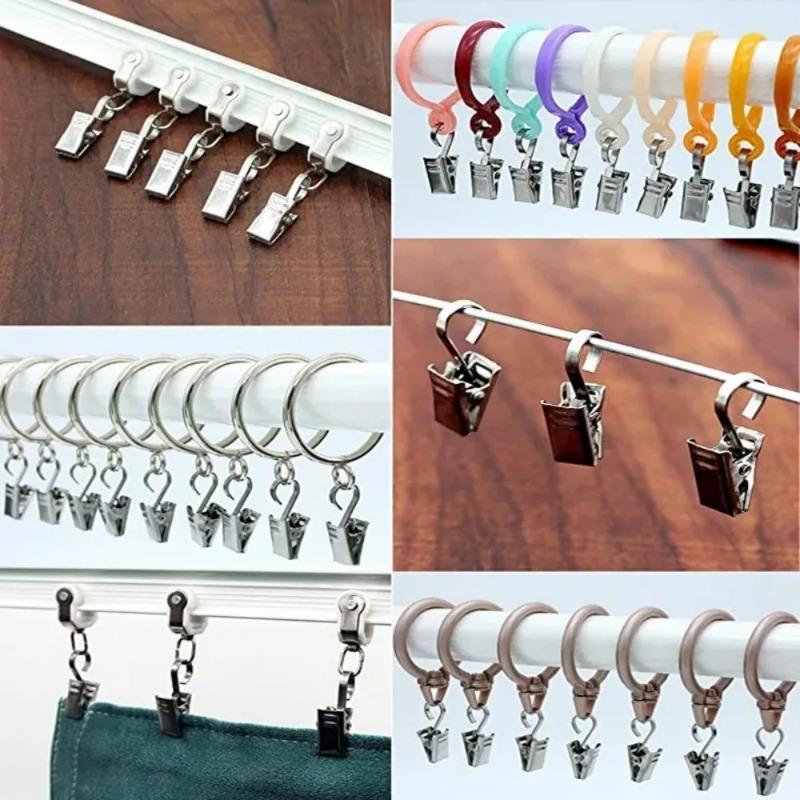 20-PCS Stainless Steel Curtain Hook Clips, Heavy Duty Drapery Hooks for Living Room Bedroom Window Decor (Silver)