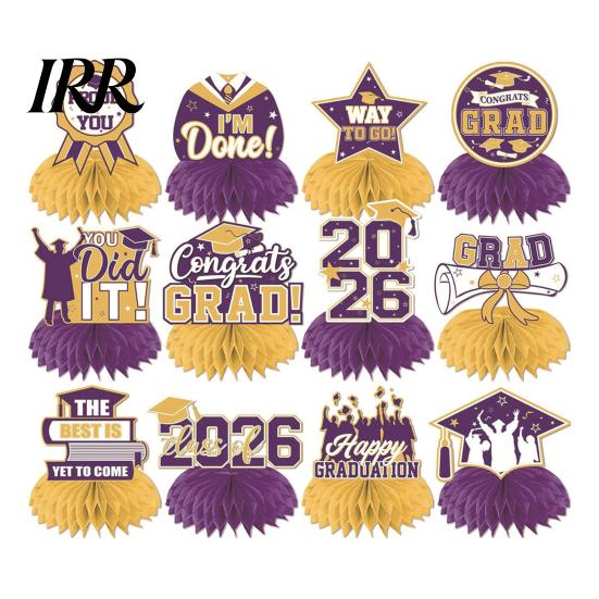 Waterproof Graduation Decorations 12Pcs 2026 Honeycomb Decor 3D Centerpieces for Commencement Party Red & Stars And Badges Black Theme