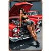 Vintage Iron Wall Art Nude Lady with Red Car 8x12 Inch Garage Man Cave Decor