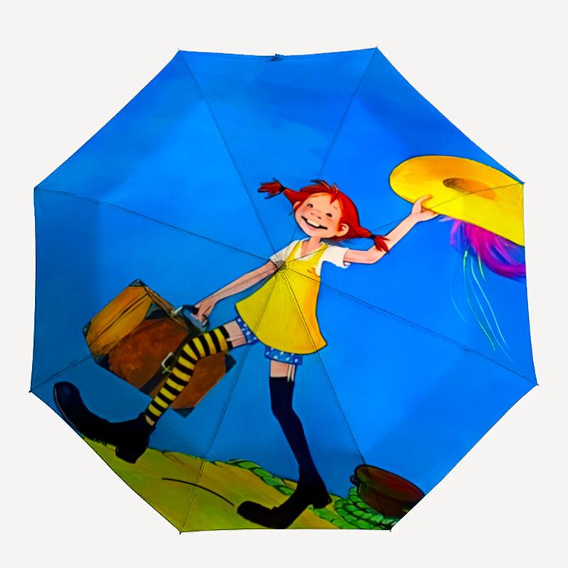 

1pc Pippi Longstocking Automatic Folding Umbrella - Compact 8-Rib Design, Durable Plastic & Iron, Daily Use Z1230056