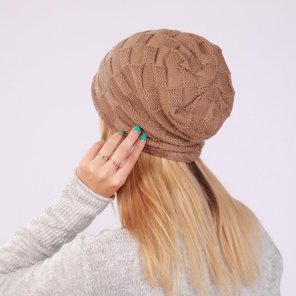 New Pleated Fleece Women's Pullover Hat Autumn and Winter Knitted Checkered Ear Protection Warm Hat