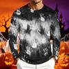 Men's Casual Long Sleeve Round Neck T-Shirt with Halloween Print for Holiday Parties