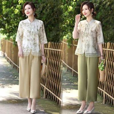 Summer Elegant Mother's Attire Mid Sleeve Shirt Fashionable Middle Age Women's Clothing National Trendy T-shirt