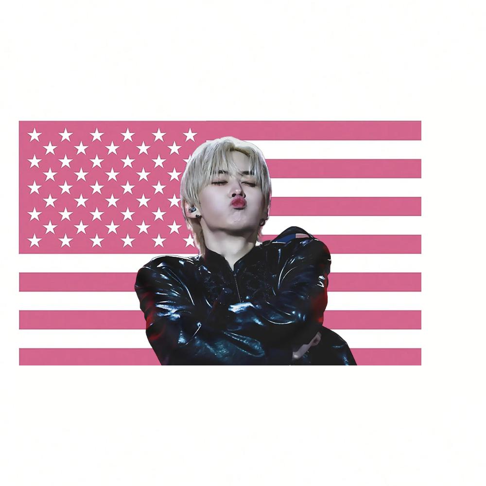 Lee Know Cute Toothed Mouth American Flag SKZ Kpop Banner Dormitory Home Decoration Tapestry Fan Birthday Gift 74x94cm(29x37in)