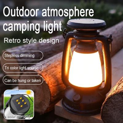 Vintage Portable Rechargeable LED Camping Lantern, Hanging Table Lamp for Courtyard Garden Decor, Outdoor Lighting Lamp
