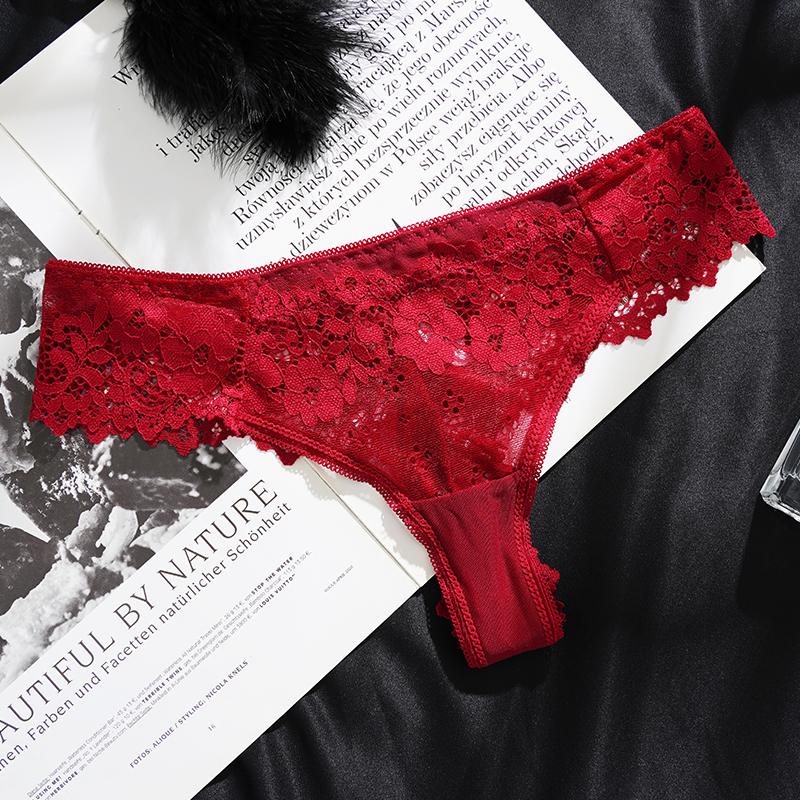 Women's Sexy Lace Floral Hollow Out Low-Rise Briefs Temptation Underwear High Quality Transparent Panties