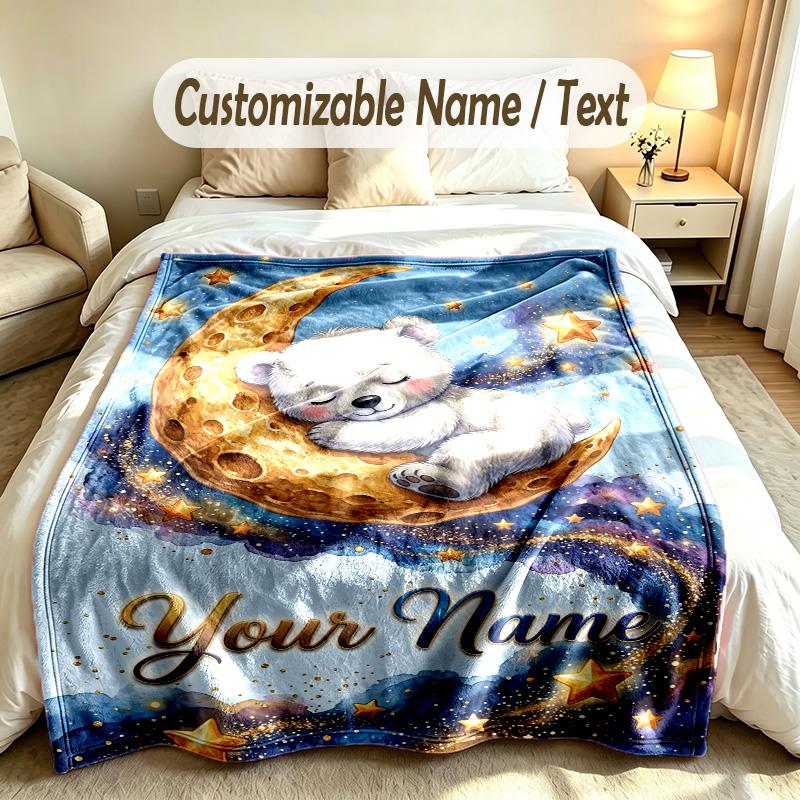 Teddy Bear Theme Custom Blanket Personalized Name & Text Customized Soft Warm Throw Blanket Home Decor