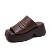 2026 Summer Genuine Leather Retro Platform Sandals Women Chunky Sole Mules Comfortable Casual Shoes
