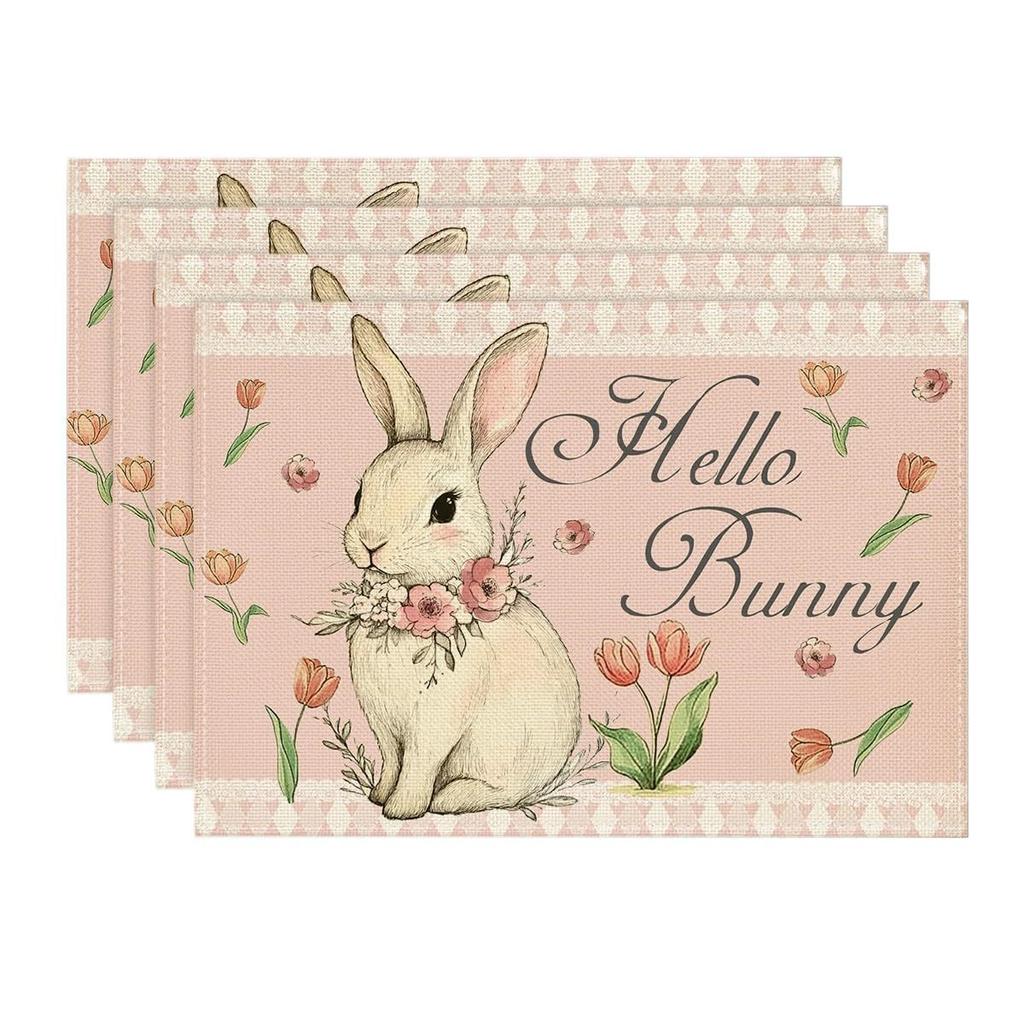 Ostern Leinen Tischsets Hase Ostereier Restaurant Wohnzimmer Heimdekoration Tisch Rutschfeste Matte