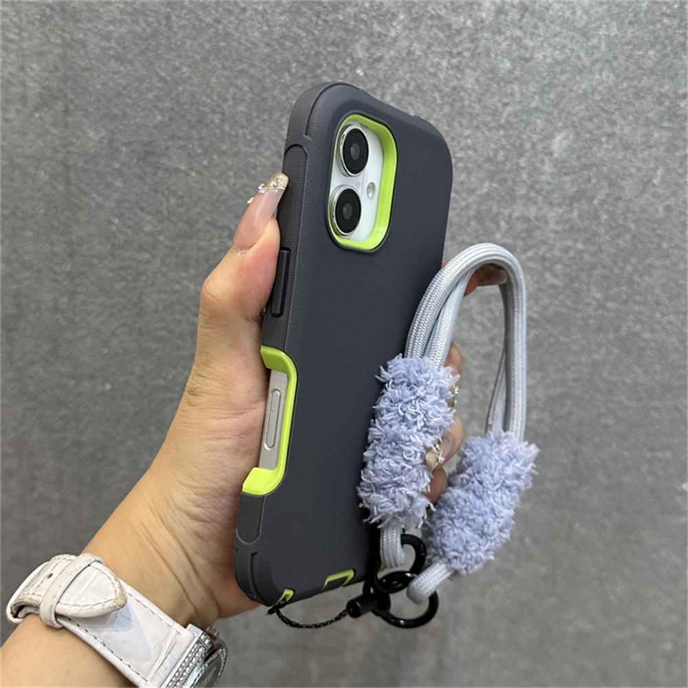 2 in 1 Thickened Hybrid Armor Bumper with Bracelet Wrist Strap Case For iPhone 16 Pro Max Plus 17Air Anti-slip Shockproof Cover