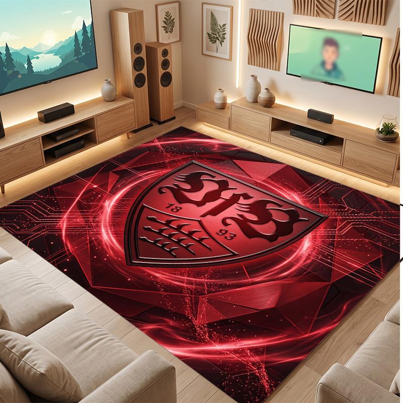 VfB Stuttgart Football Print Crystal Velvet Rug, Comfortable Water Absorbent Non Slip Indoor Floor Carpet