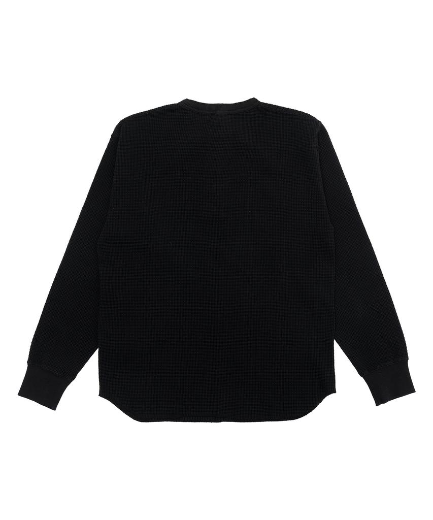 BEN DAVIS Waffle Henley Neck Long Sleeve T-Shirt Black