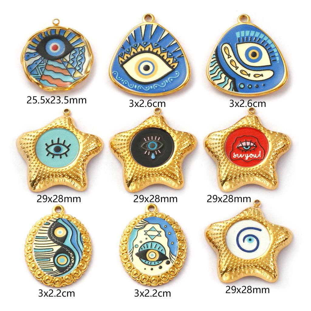 2 PCs 304 Stainless Steel Religious Charms 18K Gold Plated Enamel Evil Eye Pendants For DIY Necklace Jewelry Making Findings