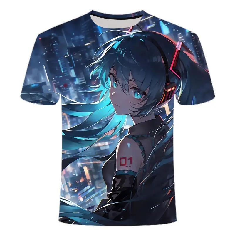 

Wandai 2026 Лето Аниме Хацунэ Мику 3D Цифровая Печать Дышащая Удобная Футболка для Родителей и Детей 110