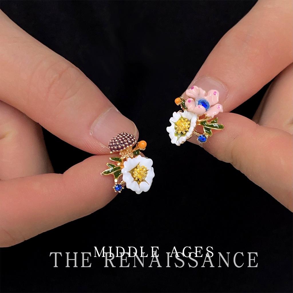 Средневековая литература и искусство ретро эмаль капельная глазурь серьги-цветы масляная живопись серьги-пусеты объемные серьги-букет