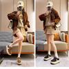 Rindslederversion Damen Herbst und Winter neue dicksohlige Muffin-Damenschuhe vielseitige Leder-Freizeit-Sportschuhe