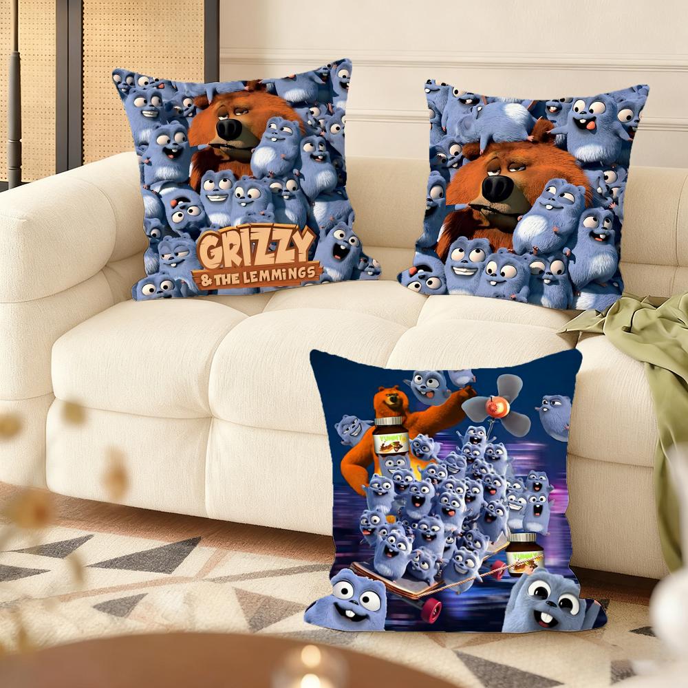 Federa Cuscino G-Grizzly e L-Lemming Peluche Corto Setoso Stampata su Entrambi i Lati Federa per Cuscino per Divano Tutte le Stagioni Decorazione Casa Regalo
