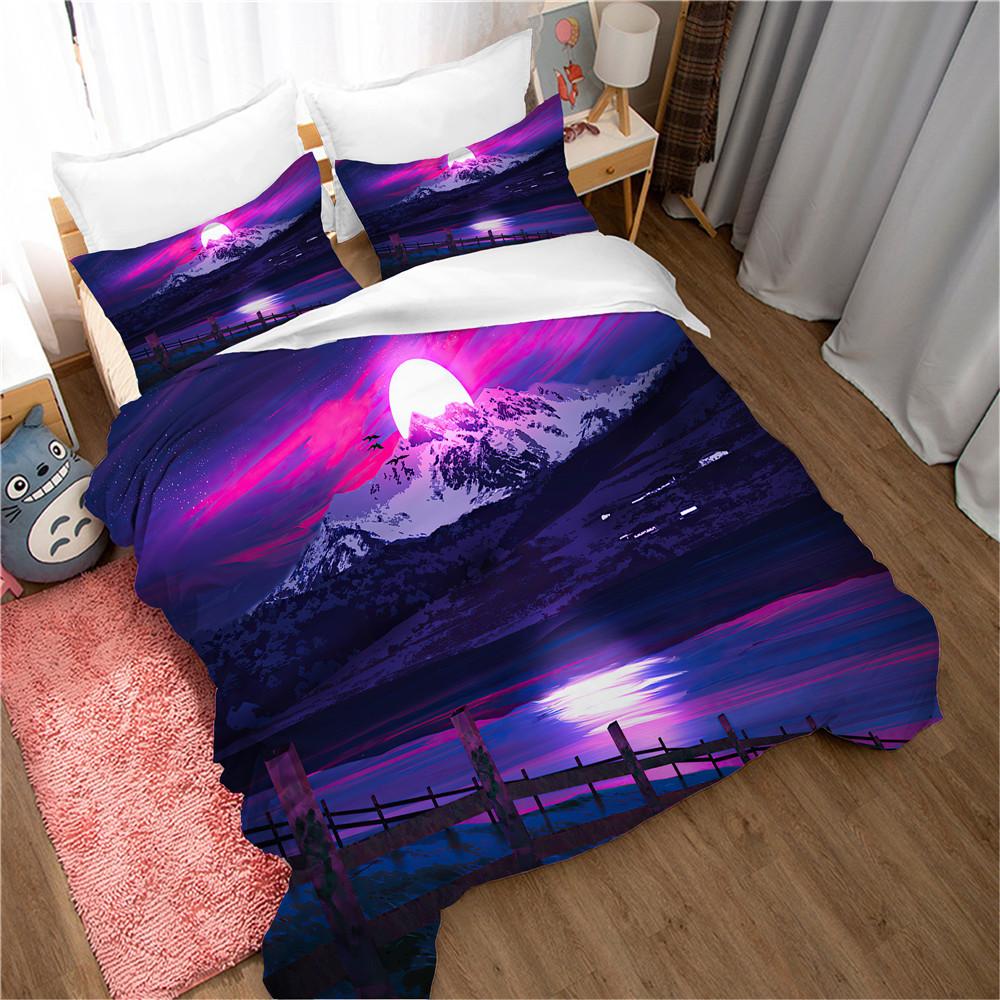 Nature Landscape Duvet Cover King/Queen Size Blue Sky Mountain Modern Art Bedding Set Watercolor 2/3pcs Polyester Quilt Cover
