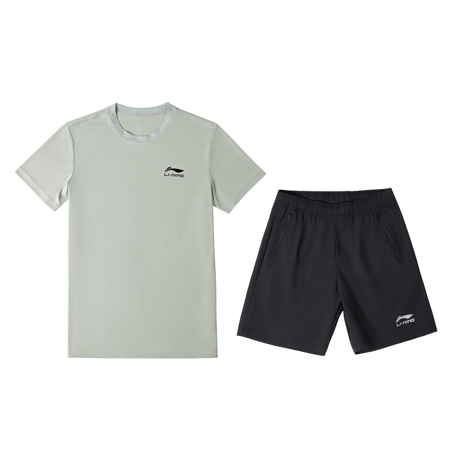 Li Ning Серия Футбольная Соревновательный Тренировочный Фитнес Бег Быстросохнущий Дышащий Повседневный Спортивный Костюм Мужской костюм Серый Черный YATW081-3 S