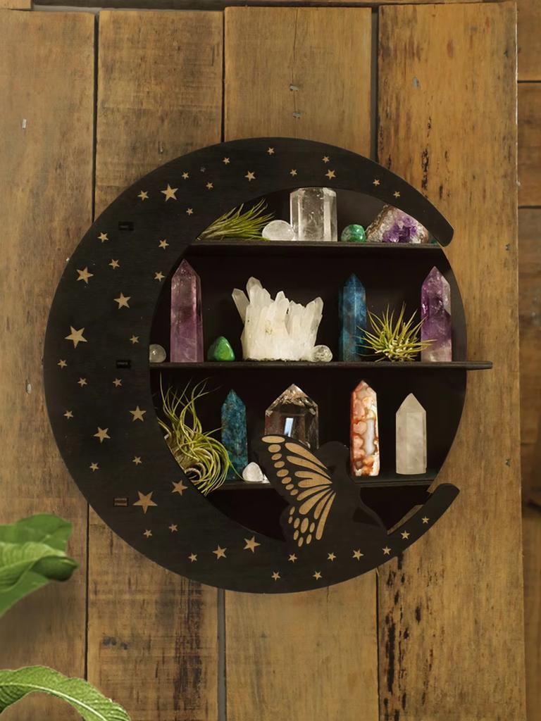 Shelf for Crystal Display Multi Layered Wooden Stand Moon Butterfly Hanging Wall Storage Boho Home Decor Living Room Accessories