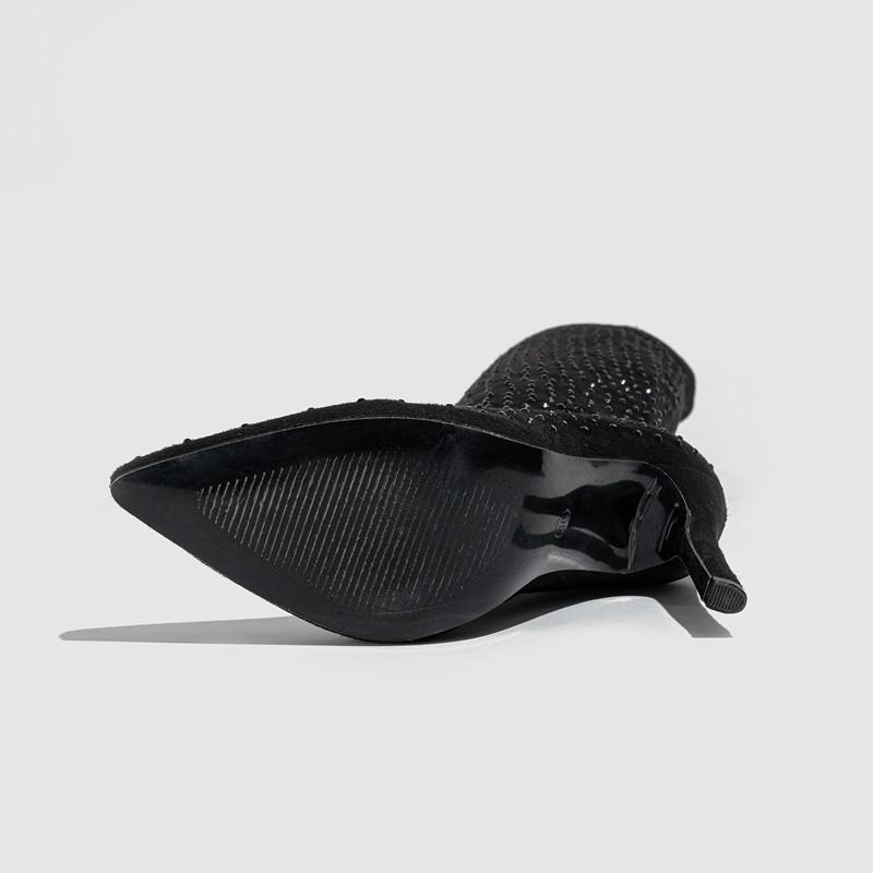 Fashion Bling Bling Rhinestones Faux Suede Elastic Women Thigh High Boots Fashion Autumn Winter High Heels Over the Knee Long Boots Shoe