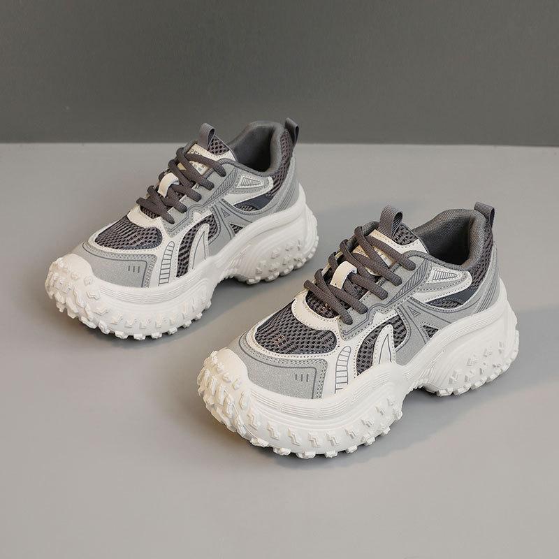 

Весна Новинка 2025 Женские Массивные Спортивные Кроссовки Сетчатые Дышащие Увеличивающие Платформу Модные Корейские Женские Кроссовки 34 серый