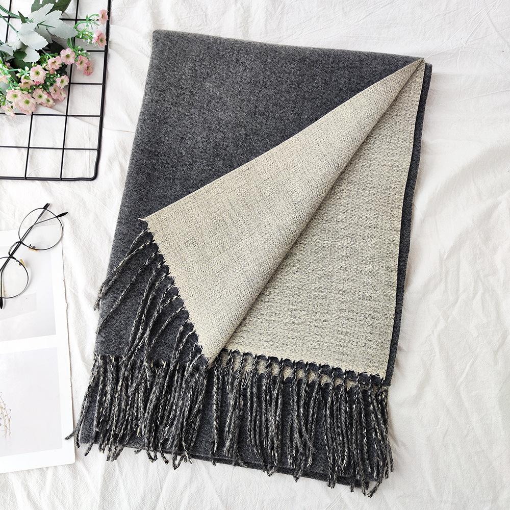 Thickened Solid Color Double sided Imitation Cashmere Scarf Autumn and Winter Atmosphere Women's High End Versatile Men's Scarf Warm Shawl