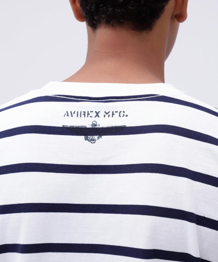 AVIREX NAVAL POCKET T-SHIRT Navy Border L 783-5934011