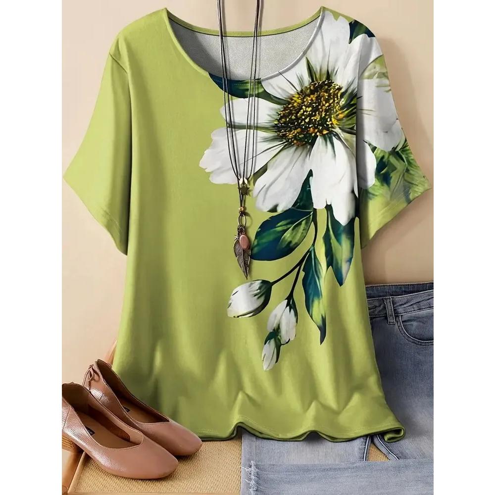 Camiseta de Moda Versátil Casual Suelta de Manga Corta para Mujer Camisetas Simples Cómodas para Mujer