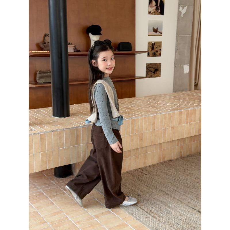 Big Kids Girls Cute Cartoon Bear Polka Dot Long Sleeve Elastic Bottoming T Shirt