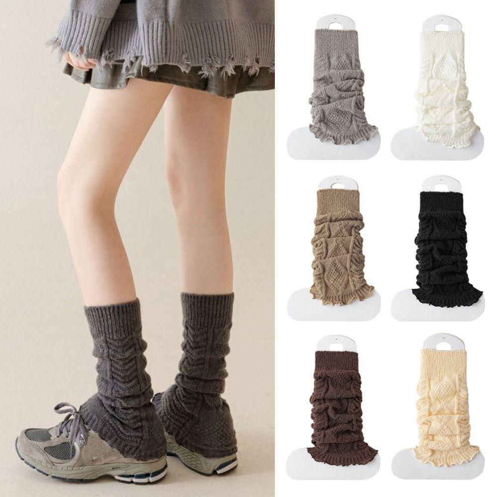 Knitting Lolitas Knitted Socks Cute Sweet Long Stockings Solid Color Leg Warmers  Women Girls