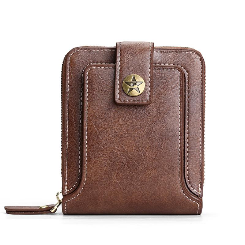 Vintage Men Wallet Short Purse Hasp Zipper Card Case Purse Solid Color PU Leather High Quality Durable  Wallet Convenient Male