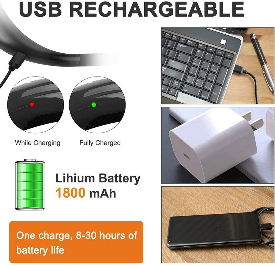 USB Rechargeable LED Book Lamp with Flexible Neck Small Sizes Night Reading Light