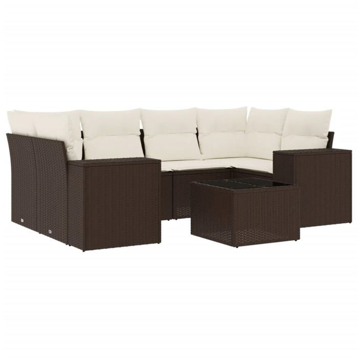 VidaXL Salon de Jardin avec Coussins 7 pcs, Canapés avec Dossier, Ensemble de Meubles, Mobilier de Terrasse Patio, Marron 3222322