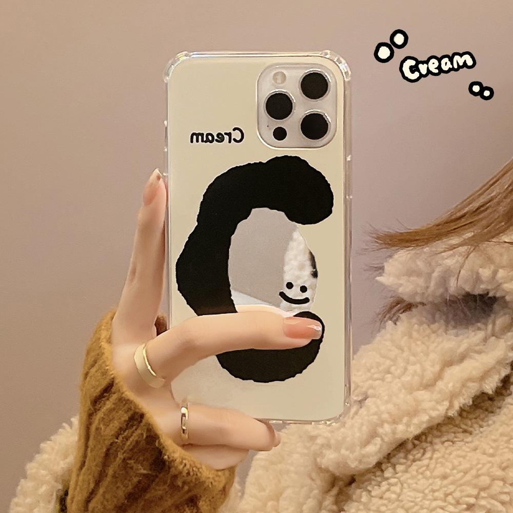 Creamy Smiley Face Suitable for 16pro Max Apple Iphone15 Mobile Phone Case 11 Makeup Mirror Xs Anti Fall 14 Hard
