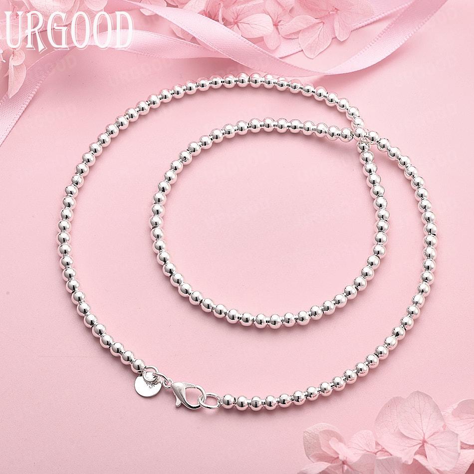 925 Sterling Silver 4mm Bead Necklace Wedding Gift Jewelry