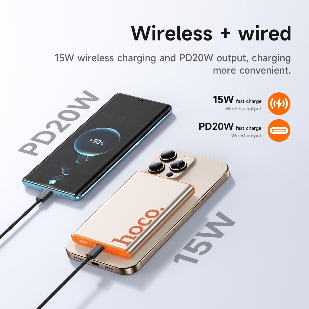 Hoco . Q32 5000mAh 15W Magnetyczny Bezprzewodowy Power Bank z Szybkim Ładowaniem PD20W, Ultracienka Przenośna Ładowarka, 18W samoładowanie