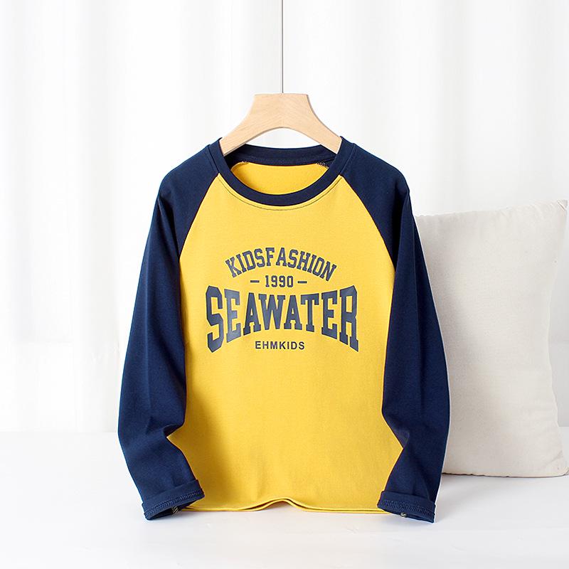 New Korean-Style Cotton Cashmere Raglan T-Shirts for Boys, Long-Sleeved, Ideal for Spring and Autumn.