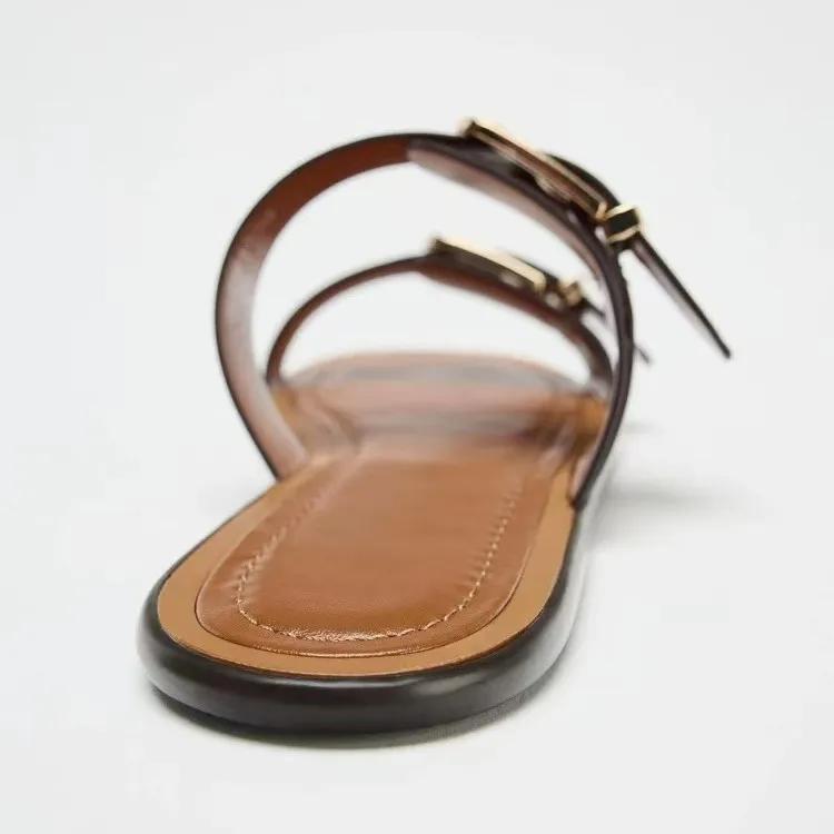 Fashion Fashion Round Toe Roman Buckle Flat Slippers Women Comfort Casual Flip Flops Summer Lightweight Outdoor Beach Sandalias De Mujer