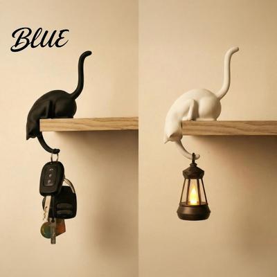 Handmade Wall Hanger Cat Hook with Lantern 3D Printed LED Light Decorative Cute Home Organization Hook Creative Shelf for Bookshelf Desk And