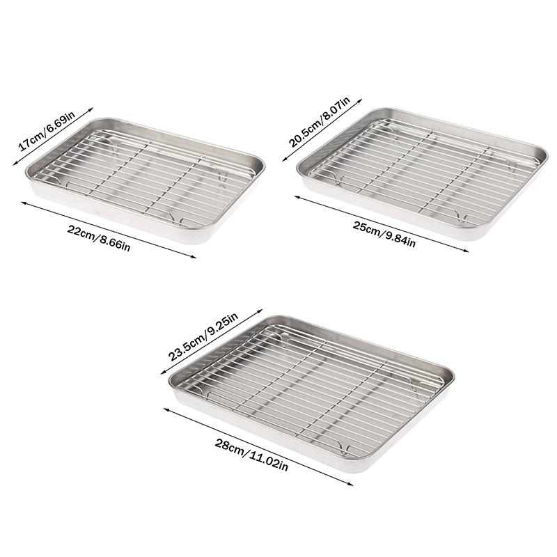 Stainless Steel Baking Pan Tray With Wire Rack Cake Baking Bbq Pan Tray Removable Cooling Rack Oven Cooking Grilling Tool